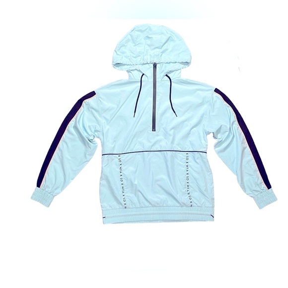 White Fox Skylar Windbreaker Sky Blue Womens XS Hooded Lightweight 1/4 Zip - Picture 2 of 7